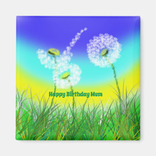 Dandelion Weed Clock, Mums Birthday, Fridge Magnet