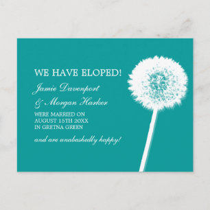 Dandelion White & Teal Elopement Announcement Postcard