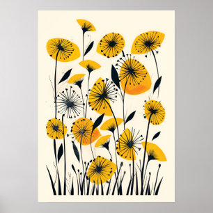 Dandelion wildflower field Throw Pillow Poster
