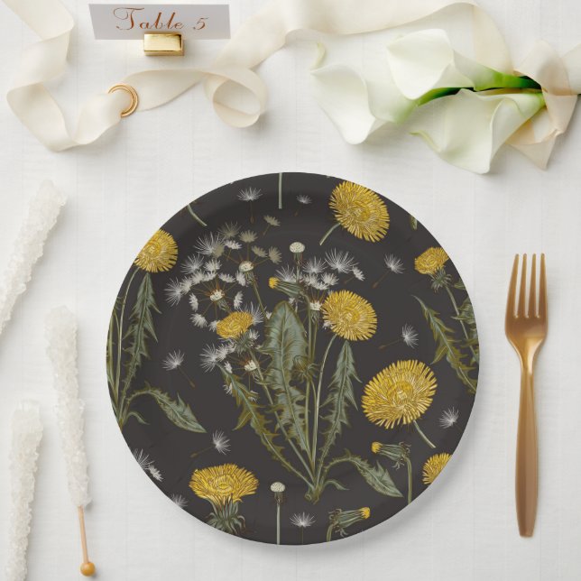 Dandelion Wildflower Pattern Paper Plate (Wedding)