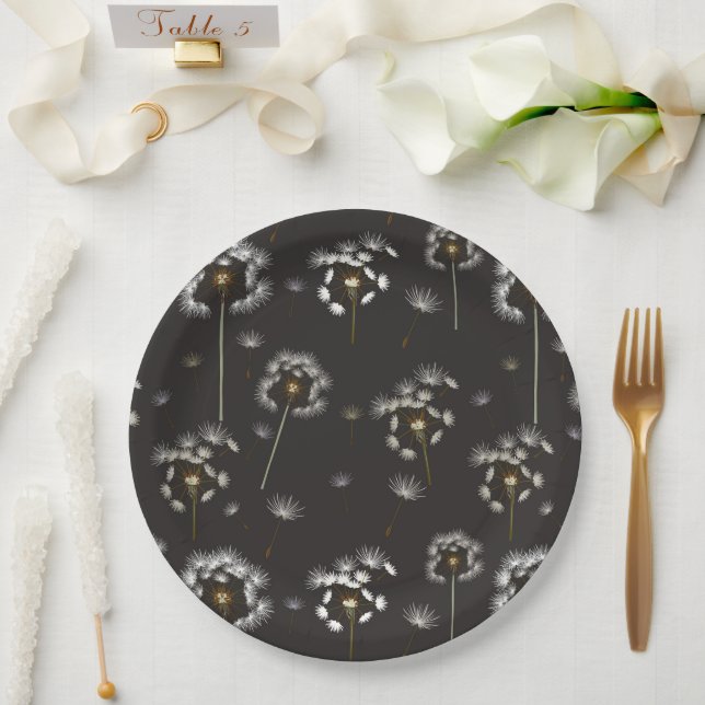 Dandelion Wildflower Pattern Paper Plate (Wedding)
