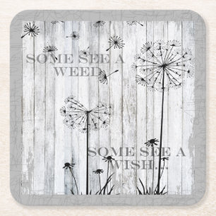 Dandelion Wishes Dreamy Grey Quote Square Paper Coaster