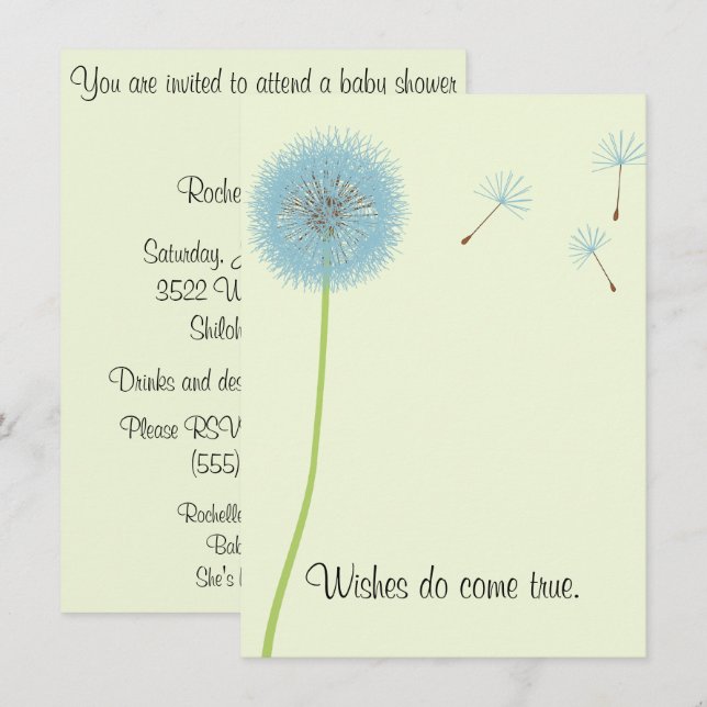 Dandelion Wishes for a Baby Shower Invitation (Front/Back)