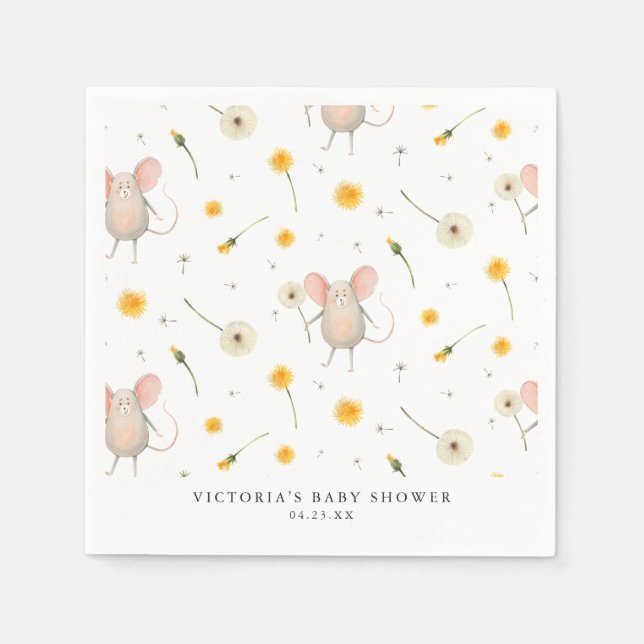 Dandelion Wishes | Spring Watercolor Baby Shower Napkin (Front)