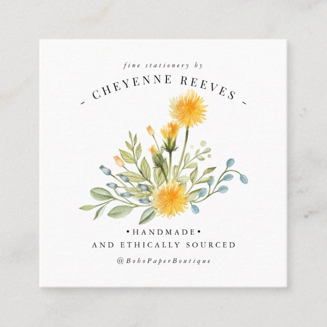 Dandelion Wishes | Spring Wildflower Square Business Card (Front)