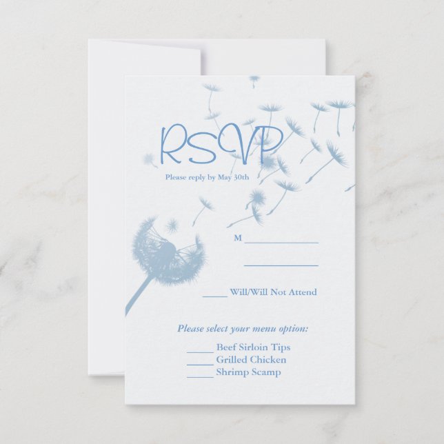 Dandelion Wishes Wedding on Soft Teal, RVSP Card (Front)