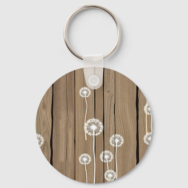 Dandelion Wood Rustic Pattern Key Ring (Front)
