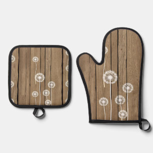 Dandelion Wood Rustic Pattern Oven Mitt & Pot Holder Set