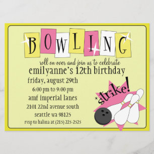 Dandelion Yellow Totally Retro Bowling Birthday Pa Invitation