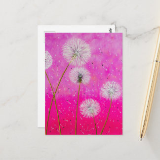 Dandelions Abstract Painting, Pink flowers Art Postcard