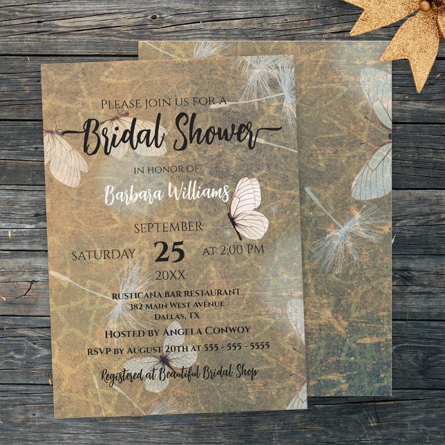 Dandelions and Butterflies Rustic Bridal Shower Invitation (Creator Uploaded)