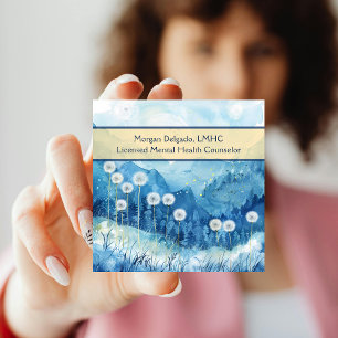 Dandelions and Mountain Nature QR Code Counsellor Square Business Card