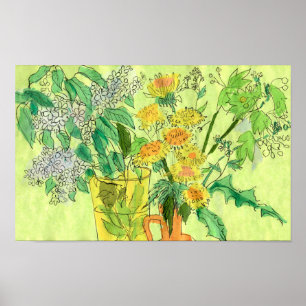 Dandelions Bird Cherry Summer Flowers Floral Art P Poster