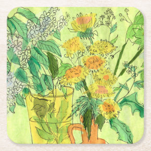 Dandelions Bird Cherry Summer Flowers Floral Art Square Paper Coaster