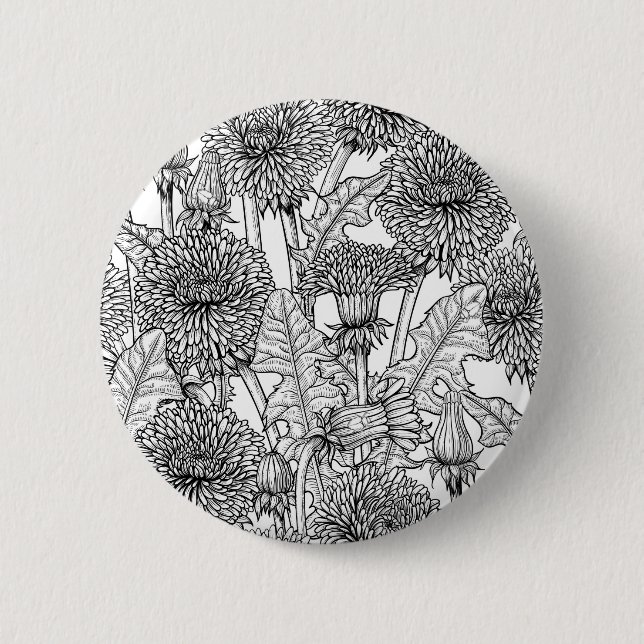 Dandelions, black and white 6 cm round badge (Front)