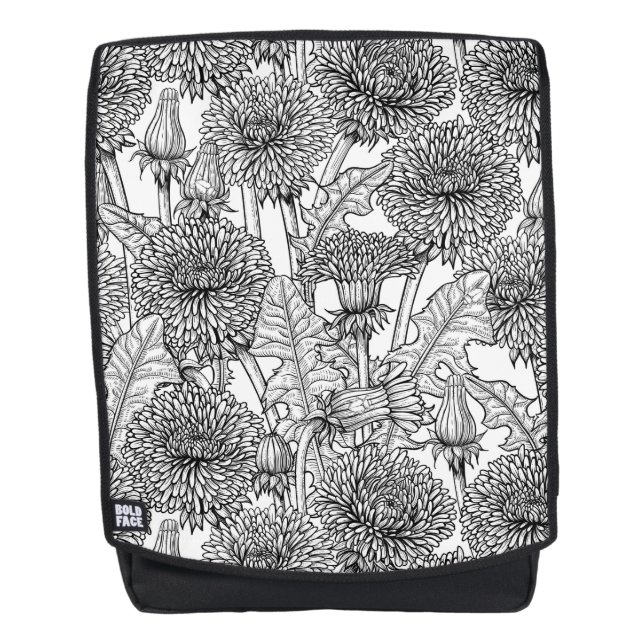 Dandelions, black and white backpack (Front)
