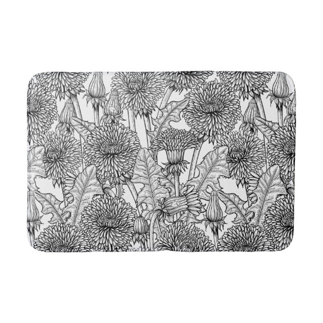 Dandelions, black and white bath mat (Front)
