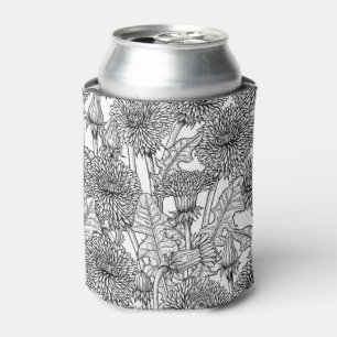 Dandelions, black and white can cooler