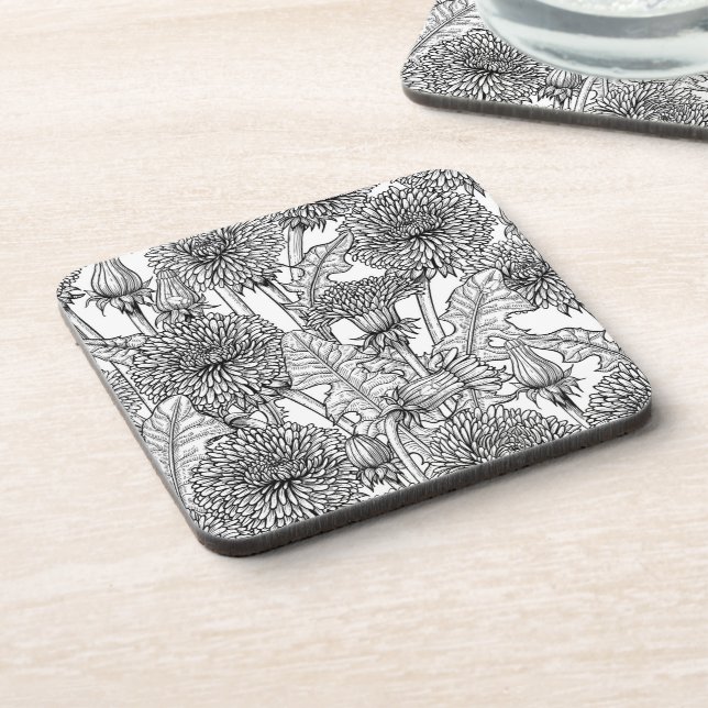 Dandelions, black and white coaster (Left Side)