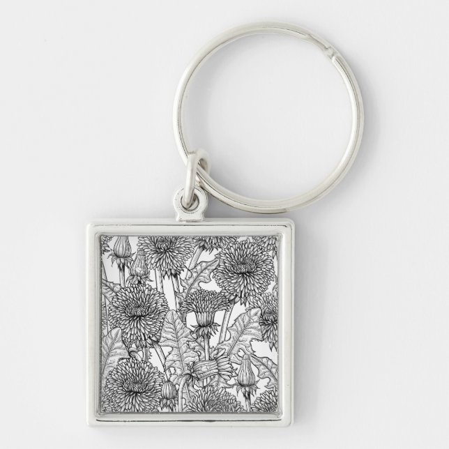 Dandelions, black and white key ring (Front)