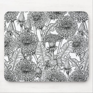 Dandelions, black and white mouse mat