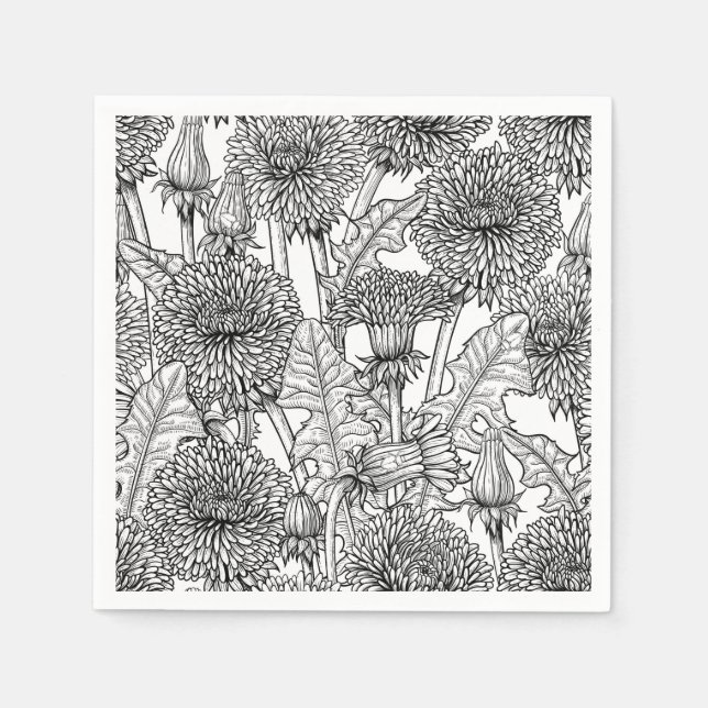 Dandelions, black and white napkin (Front)