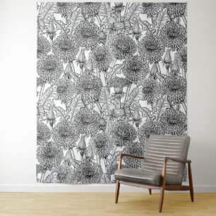 Dandelions, black and white tapestry