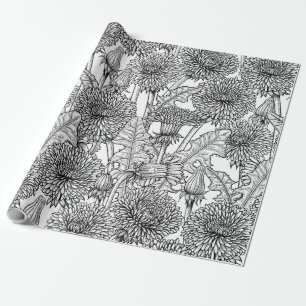 Dandelions, black and white wrapping paper
