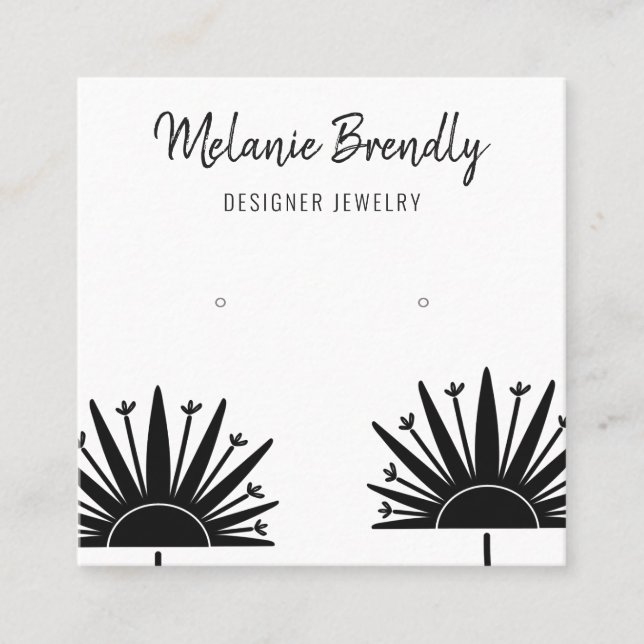 Dandelions Black White Jewellery Earring Display  Square Business Card (Front)