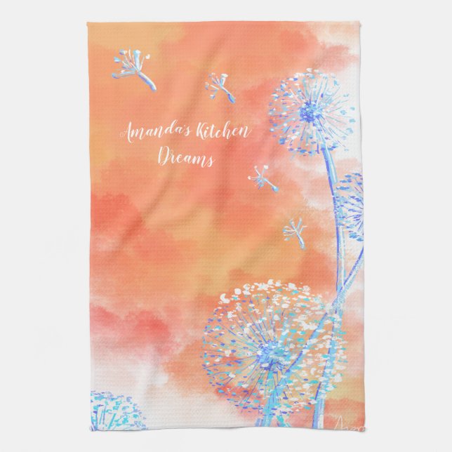 Dandelions blowing at sunset  tea towel (Vertical)