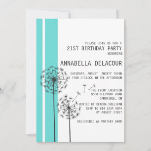 Dandelions Blue Modern Birthday Invitation