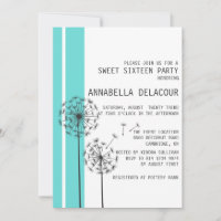 Dandelions Blue Sweet Sixteen Invitation