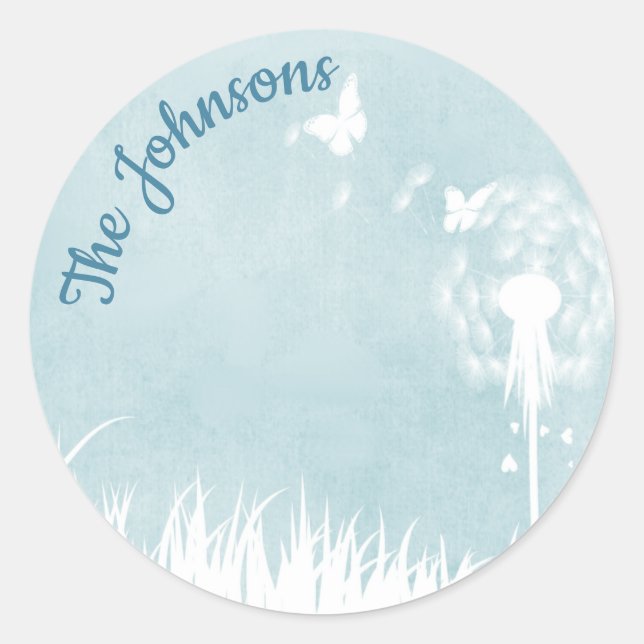Dandelions, Butterflies & Blue Skies Classic Round Sticker (Front)