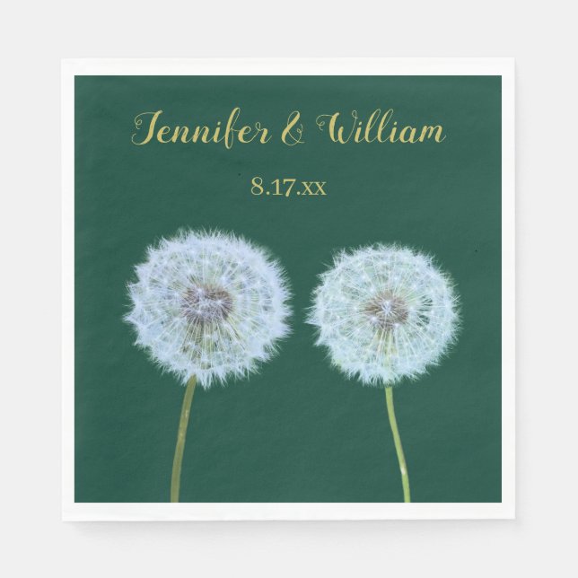 Dandelions, Dandelion Clocks Green Personalised Napkin (Front)