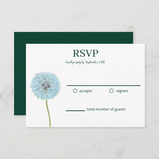 Dandelions, Dandelion Clocks Green, White RSVP (Front/Back)