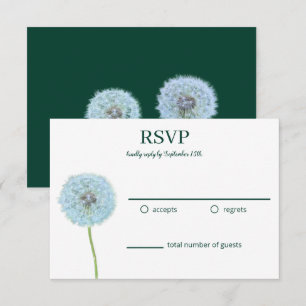 Dandelions, Dandelion Clocks Green, White RSVP Card