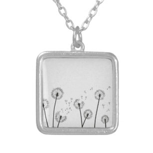 Dandelions Flowers Pappus Spores Grey Silver Plated Necklace