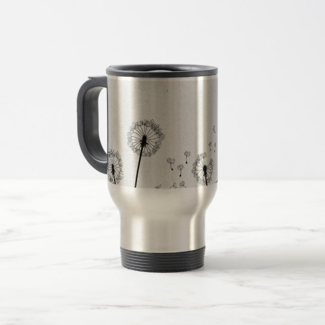 Dandelions Flowers Pappus Spores Grey Travel Mug (Front Left)