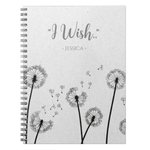 Dandelions Flowers Spores Grey Personalised Wish Notebook
