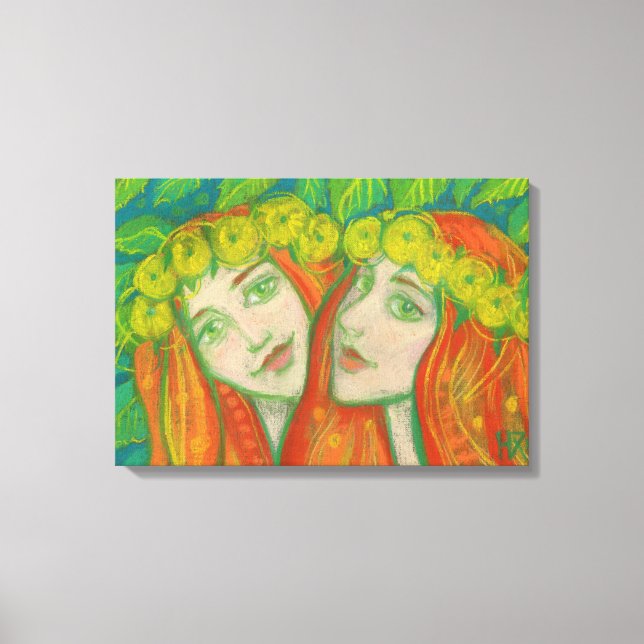 Dandelions, Ginger Girls Fantasy Pastel Painting  Canvas Print (Front)