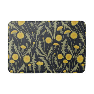 Dandelions, green, yellow and black bath mat