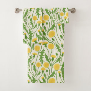 Dandelions, green, yellow and black bath towel set