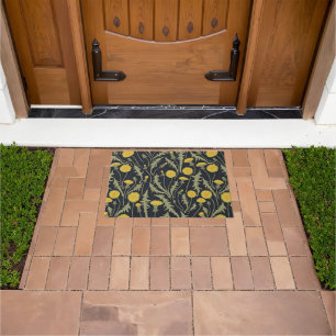Dandelions, green, yellow and black doormat