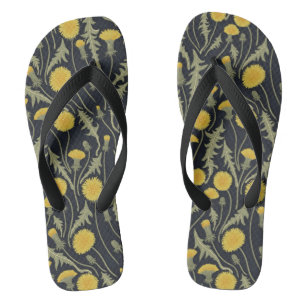 Dandelions, green, yellow and black flip flops