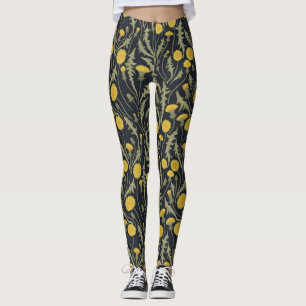 Dandelions, green, yellow and black leggings