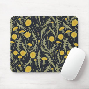 Dandelions, green, yellow and black mouse mat