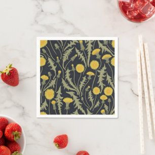 Dandelions, green, yellow and black napkin