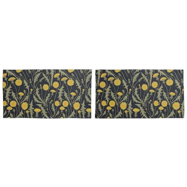Dandelions, green, yellow and black pillowcase (Front-Set)
