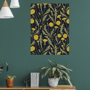 Dandelions, green, yellow and black poster