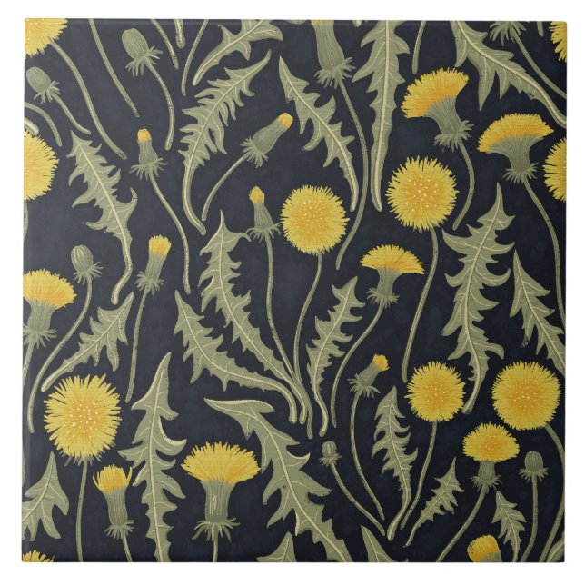 Dandelions, green, yellow and black tile (Front)